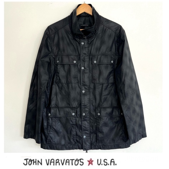 JOHN VARVATOS USA Black 100% Cotton Zip & Snap Long Sleeve Field Jacket Sz L NWT - Picture 1 of 16